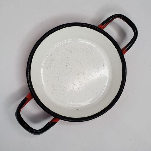 Vintage Poland Enamel Mini Handled Pan Red Black Farmhouse 3.5" Bottom Diameter - Picture 8 of 9